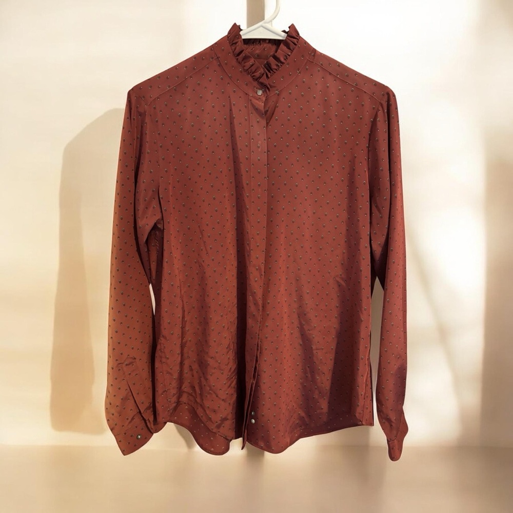 Women’s Ruffle Neck Button Up Blouse | Elegant Office Workwear Top